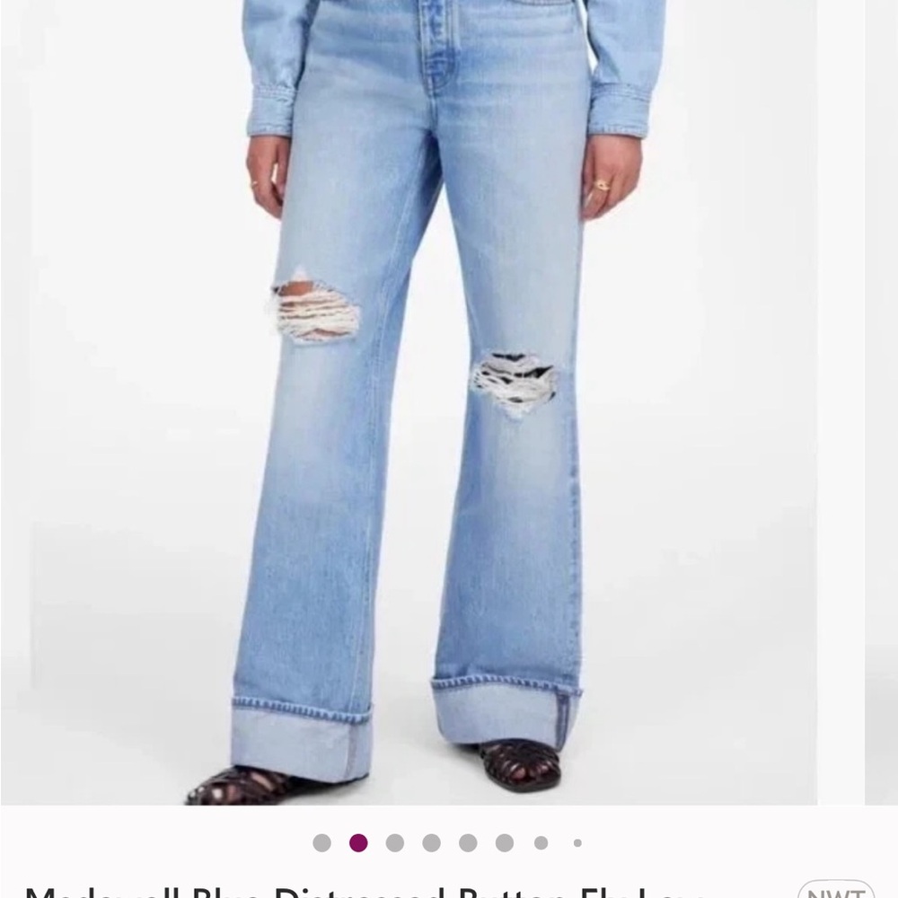 Madewell Blue Distressed Button Fly Low-Slung Baggy Jeans W29T NWT (34”x33”) - Picture 2 of 8
